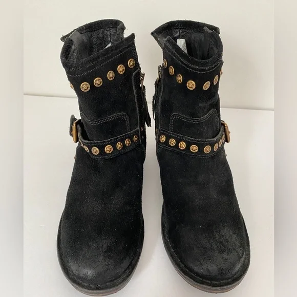 UGG Fabrizia Black Suede Studded Moto Boots 7.5 - Picture 3 of 11